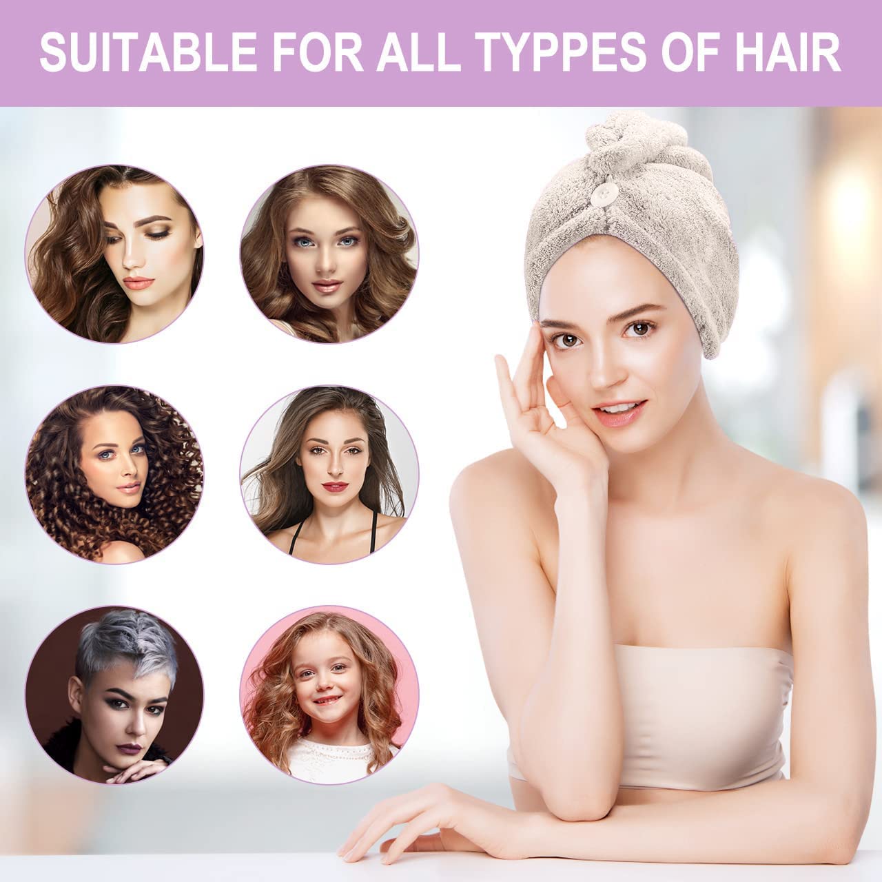 Microfiber Cotton Hair Towel Wrap - Pack of 2