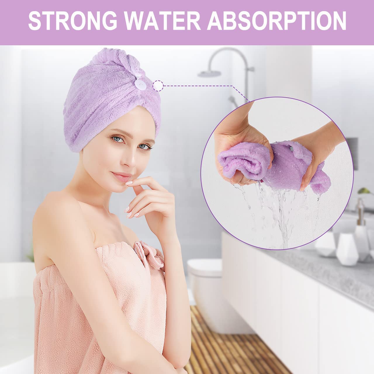Microfiber Cotton Hair Towel Wrap - Pack of 2