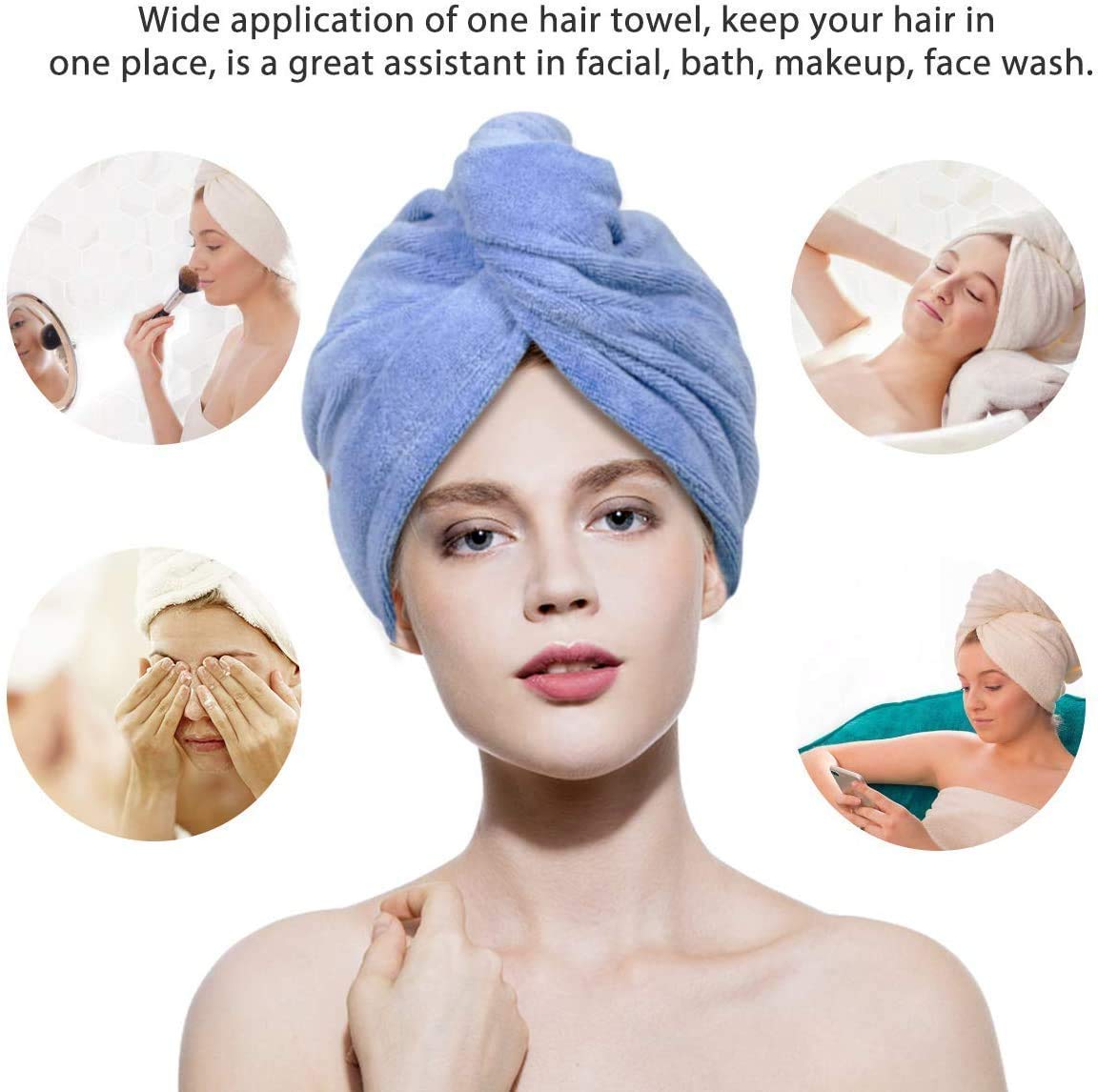 Microfiber Cotton Hair Towel Wrap - Pack of 2