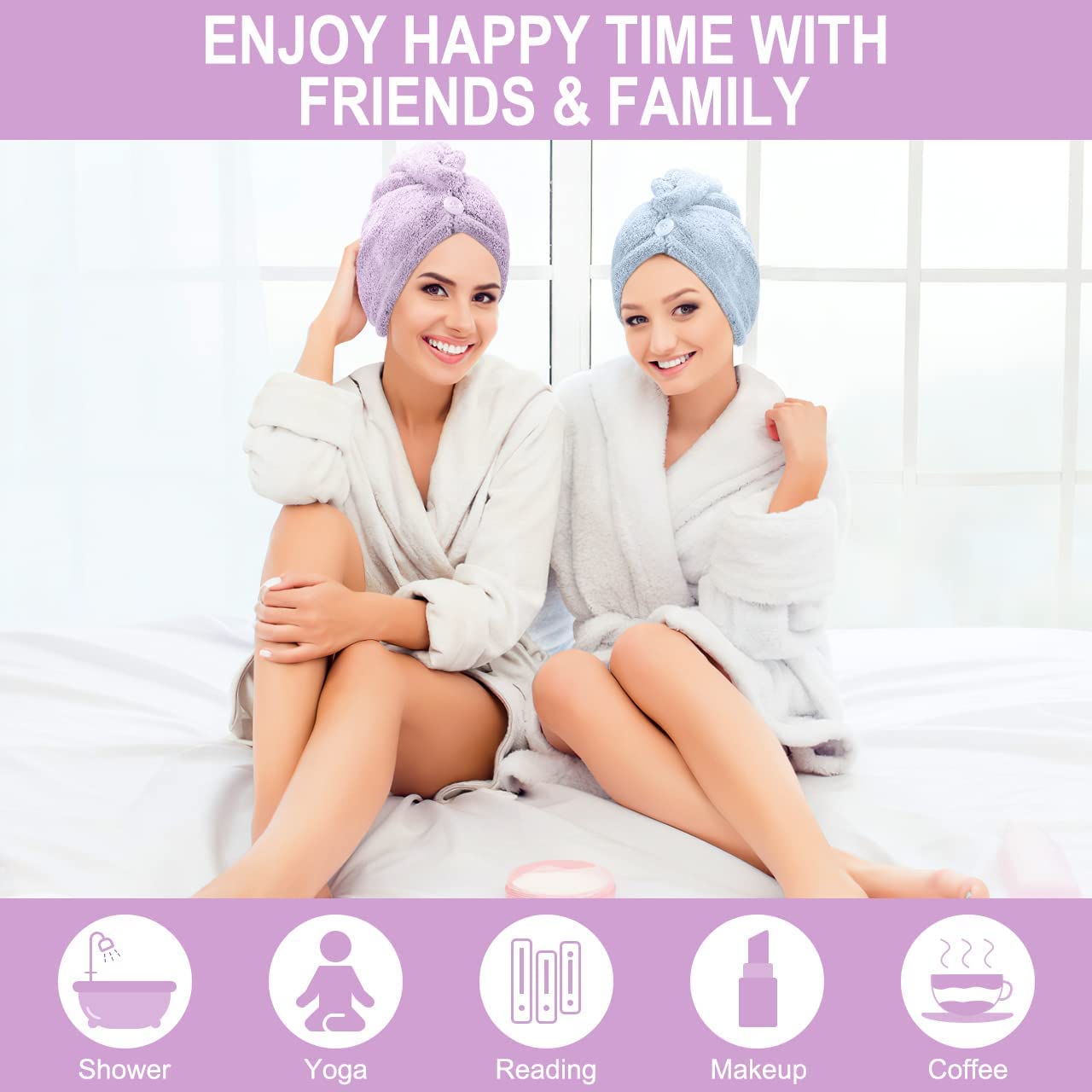 Microfiber Cotton Hair Towel Wrap - Pack of 2