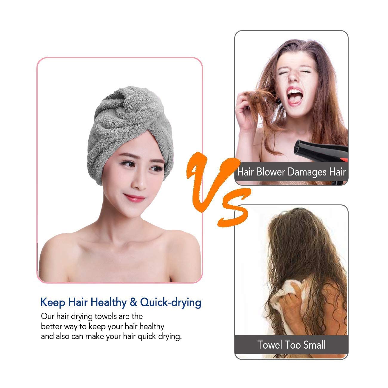 Microfiber Cotton Hair Towel Wrap - Pack of 2