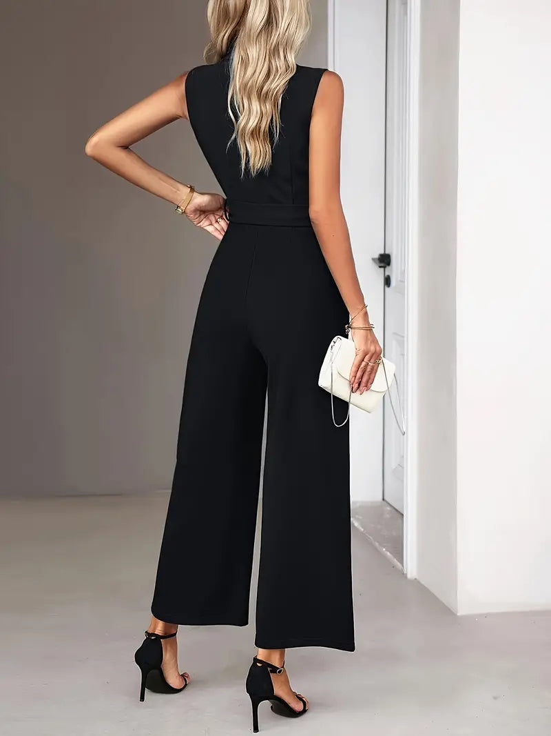 Wide Leg  V Neck  Sleeveless Jumpsuit