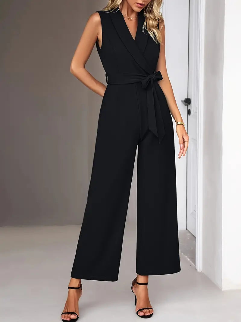 Wide Leg  V Neck  Sleeveless Jumpsuit