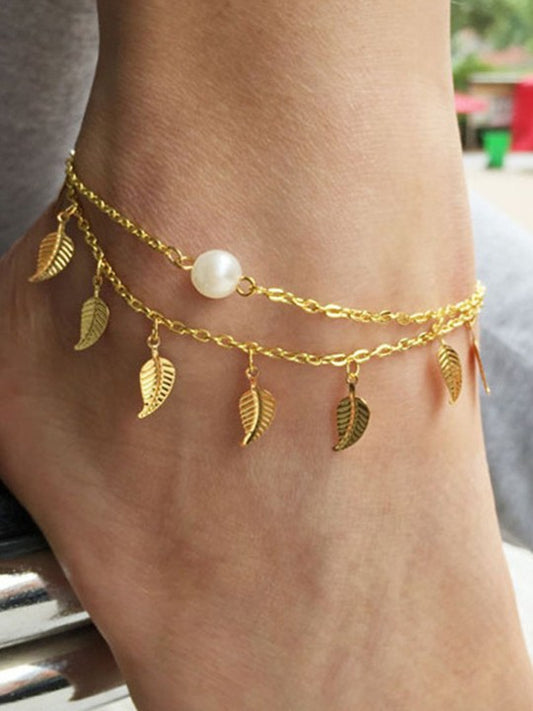 Pearl and leaf anklet