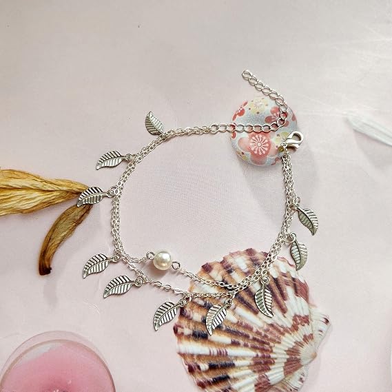 Pearl And Leaf Anklet