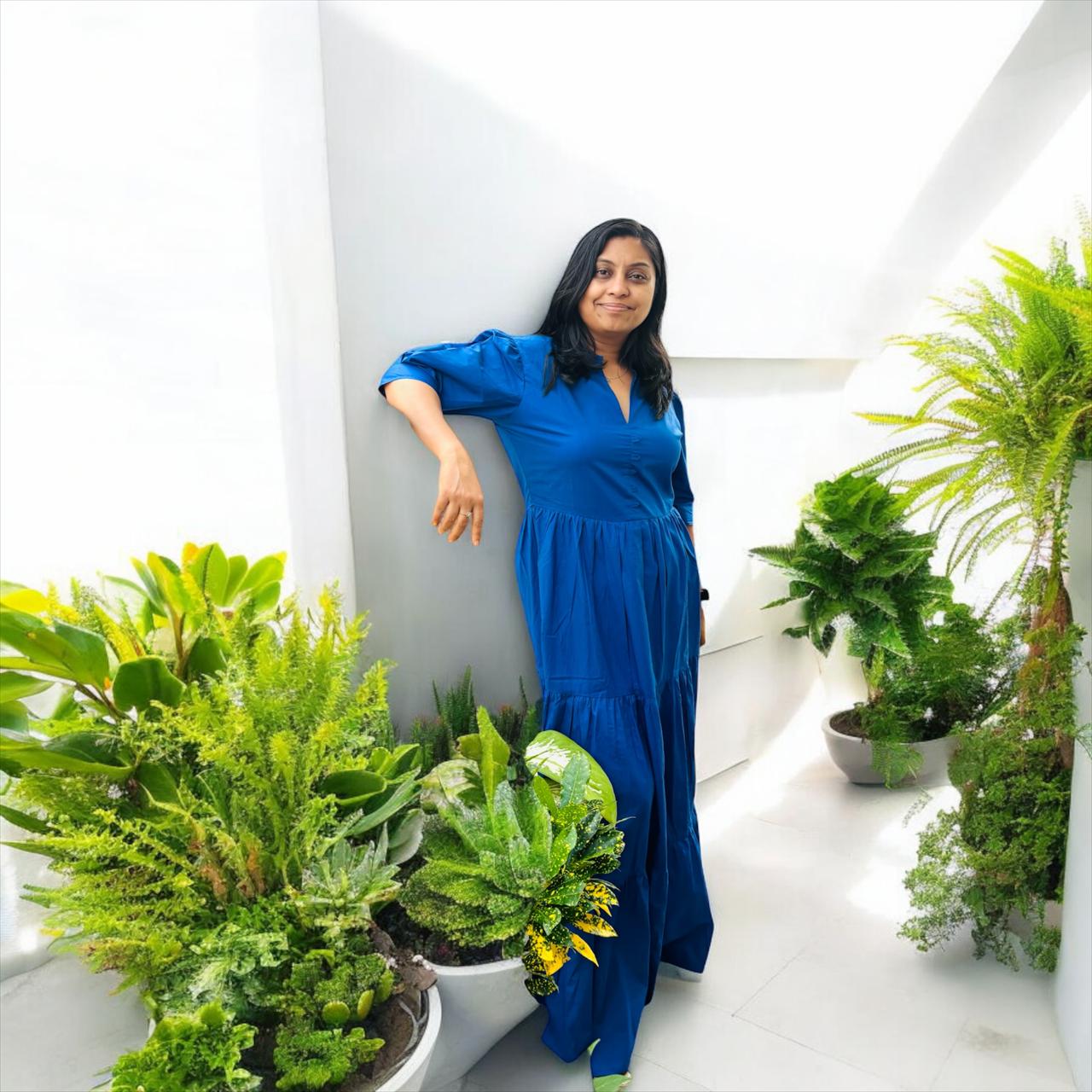 Set Of Royal Blue Maxi Dress With Free Anklet and Earing