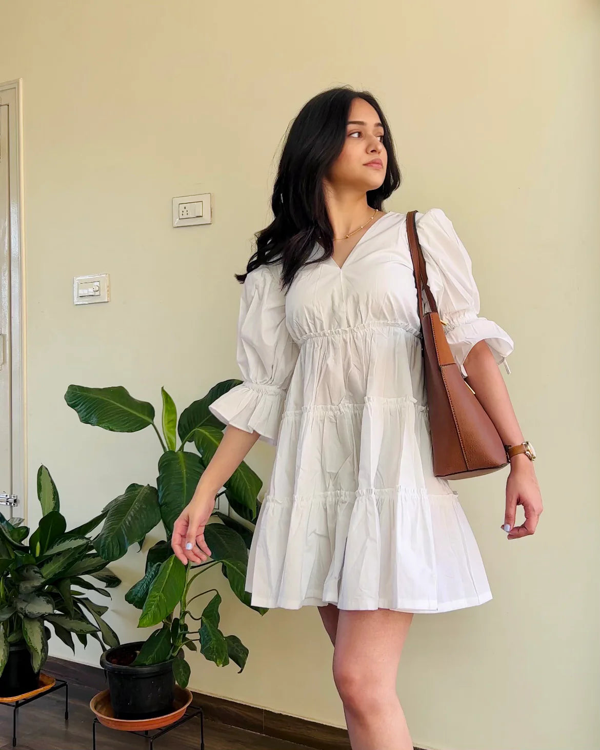 White Cotton Short Dress