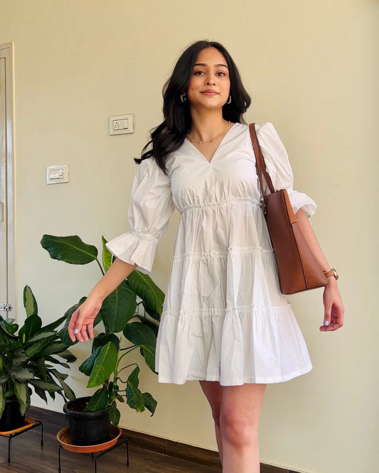 White Cotton Short Dress