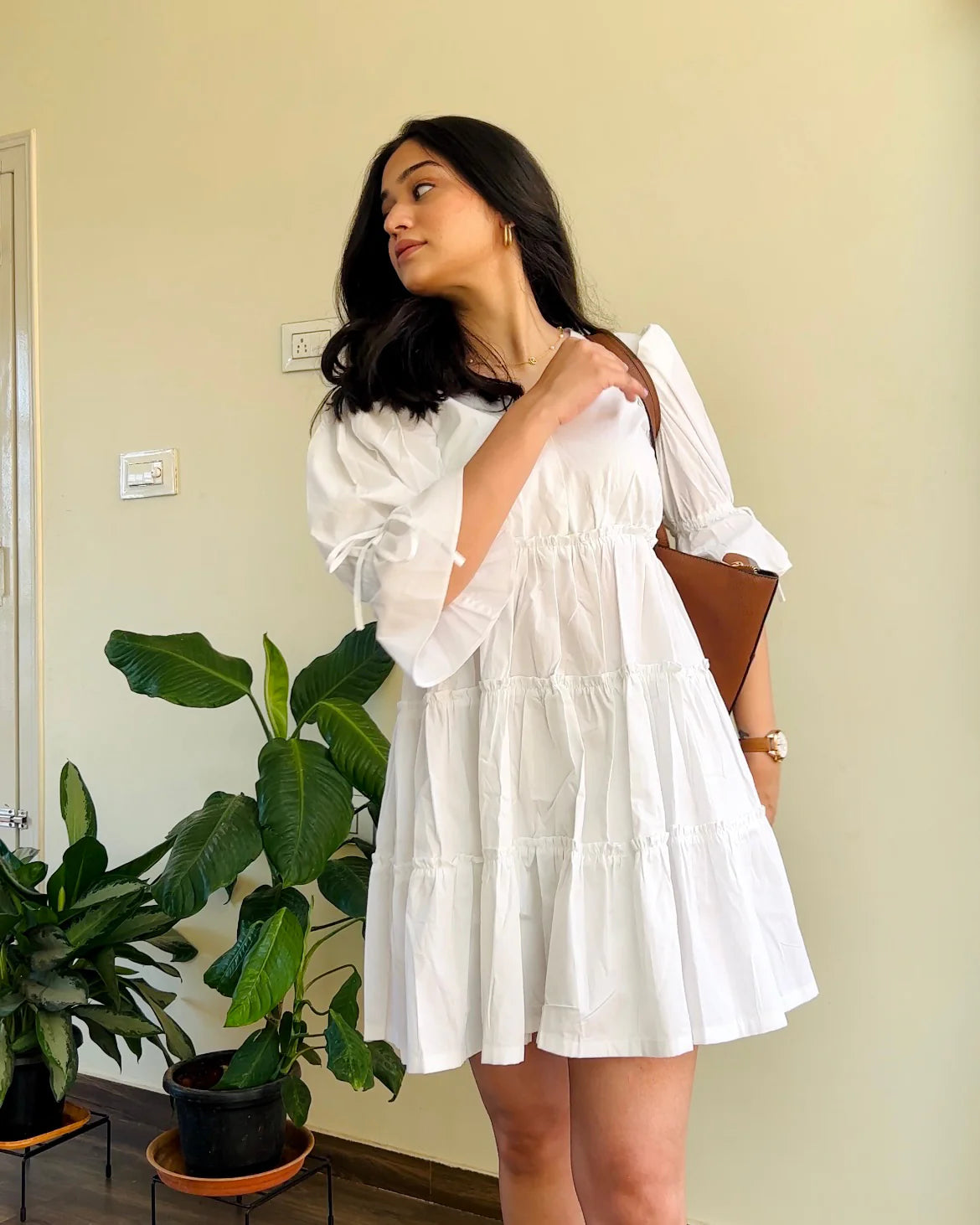 White Cotton Short Dress