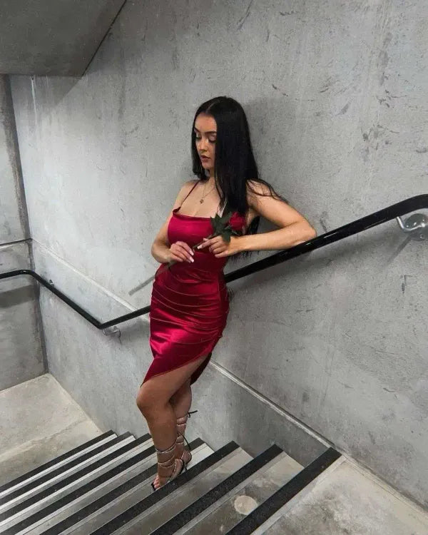 Red Rose Slit Dress For Women