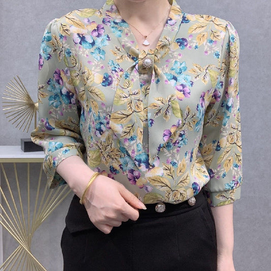 Floral Print Bow Top For Womens