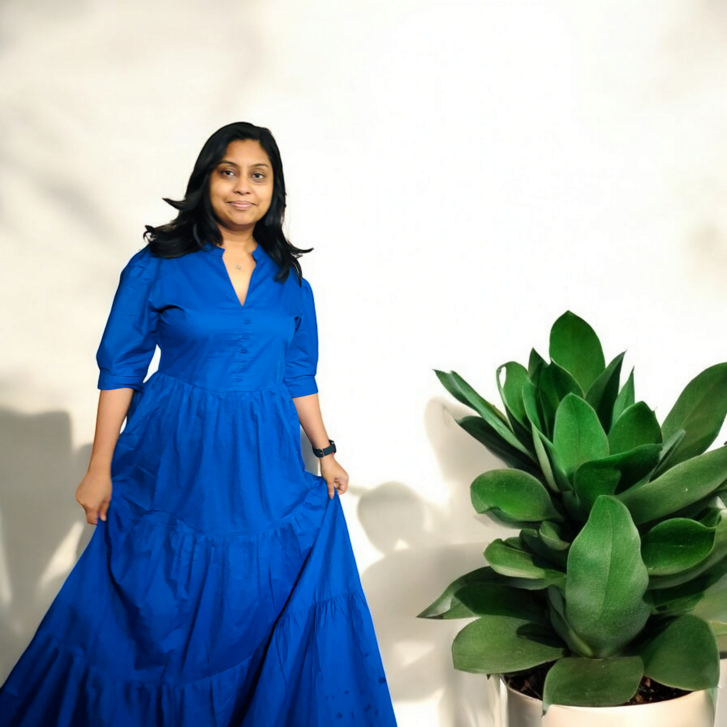 Set Of Royal Blue Maxi Dress With Free Anklet and Earing