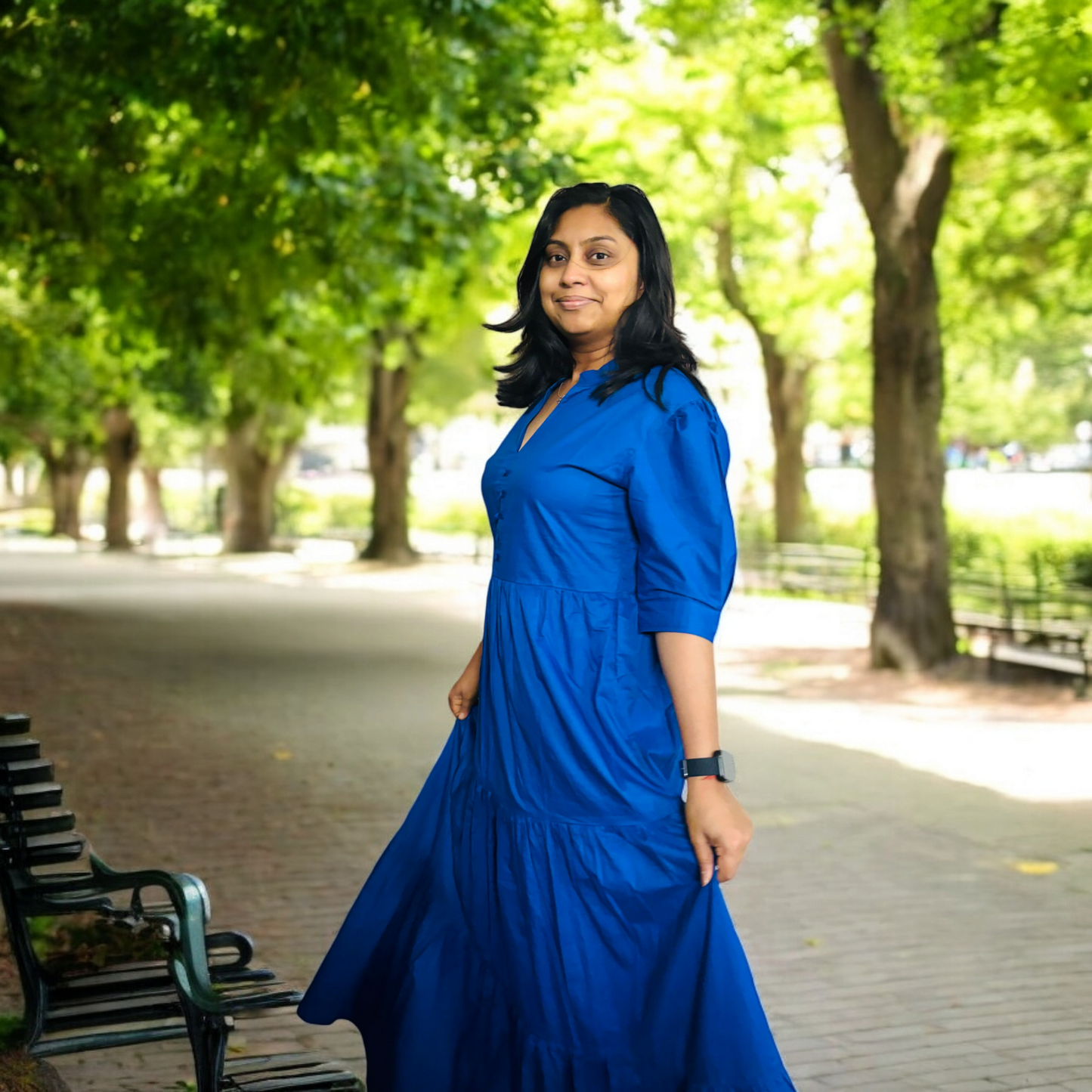 Set Of Royal Blue Maxi Dress With Free Anklet and Earing