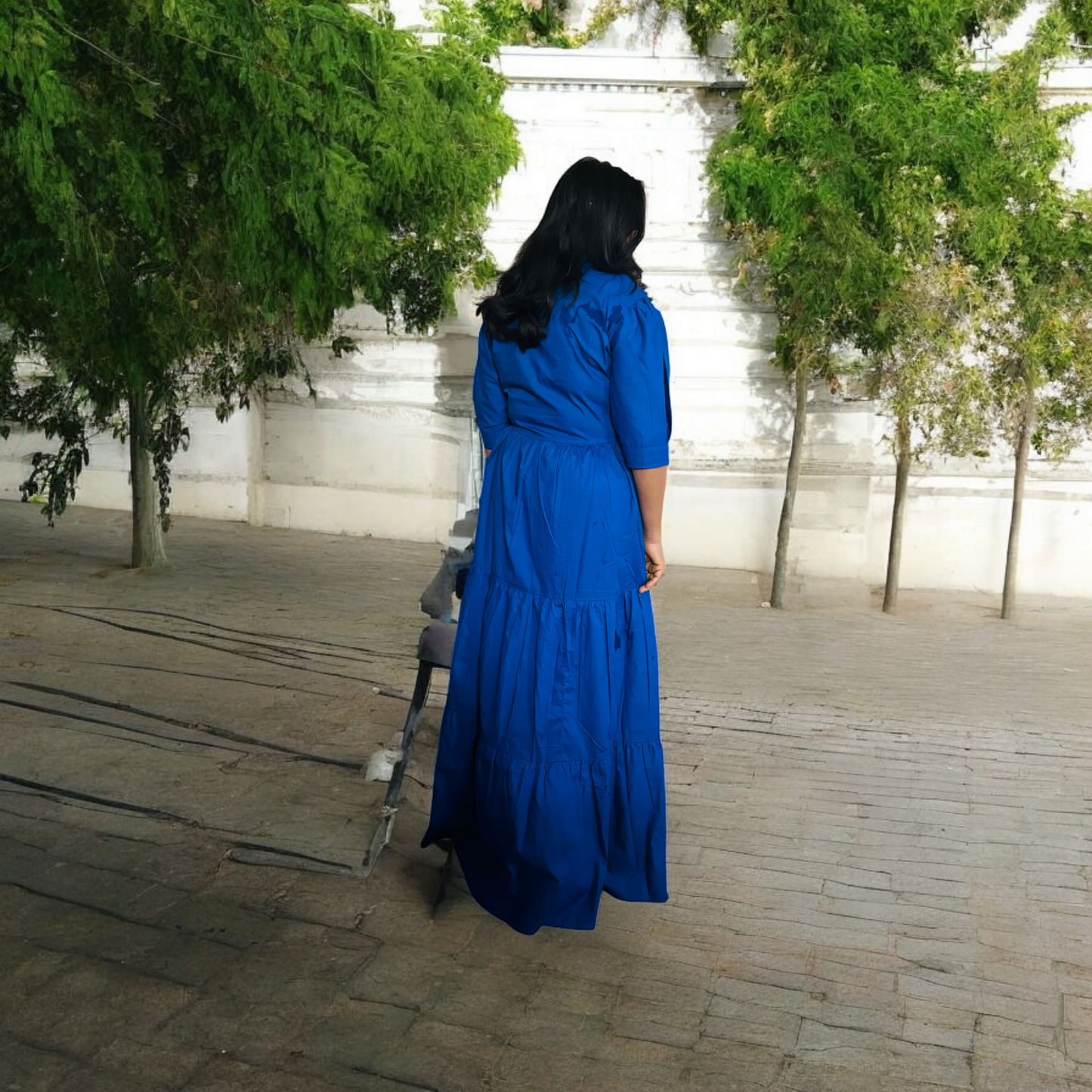 Set Of Royal Blue Maxi Dress With Free Anklet and Earing