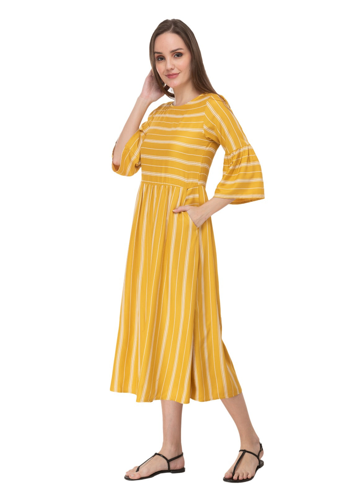 Yellow Striped Kurta For Women