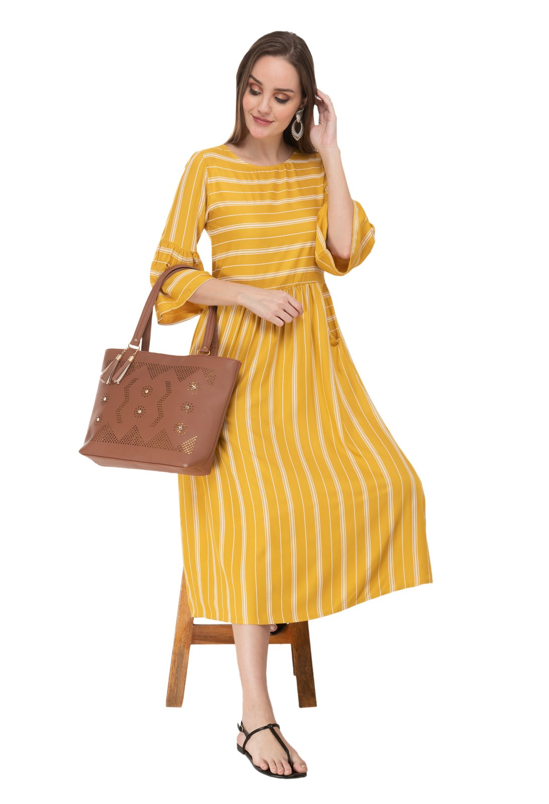 Yellow Striped Kurta For Women