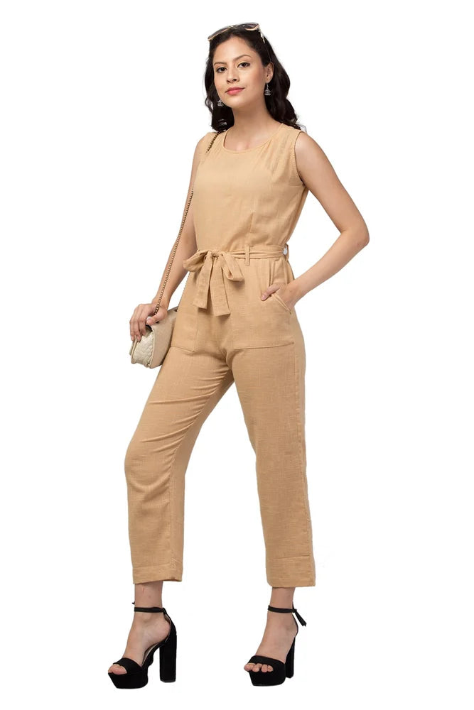 Beige Cotton Jumpsuit for women