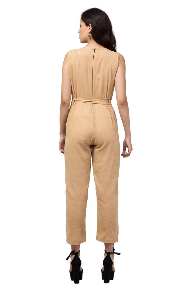 Beige Cotton Jumpsuit for women