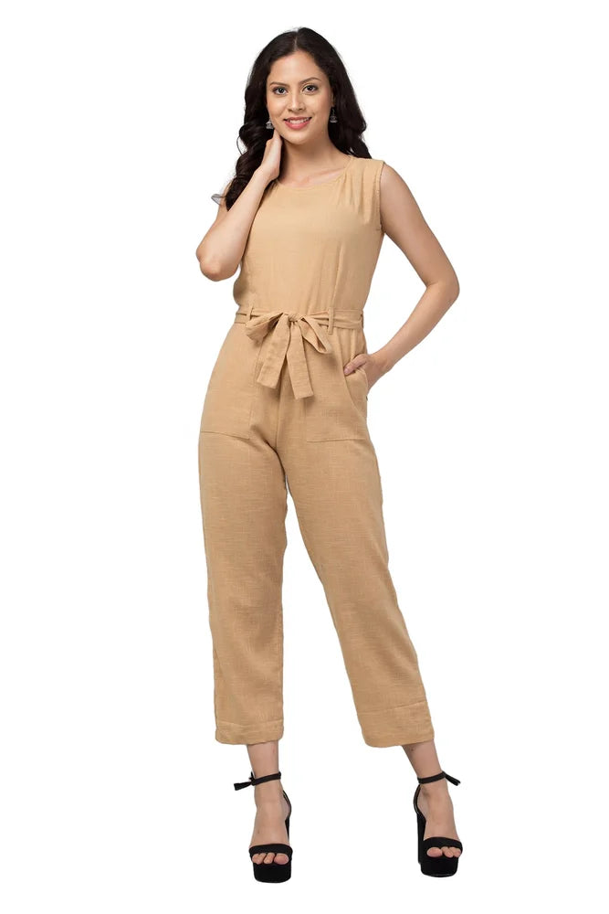 Beige Cotton Jumpsuit for women