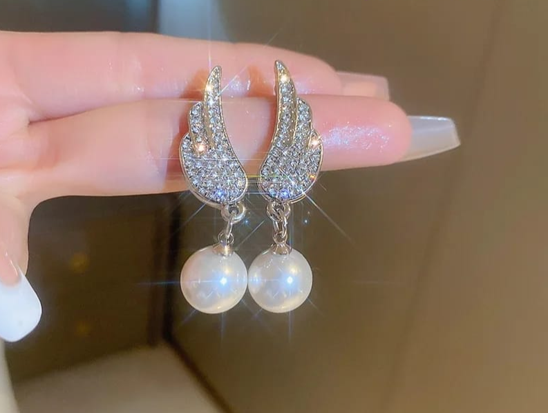 Angel Wings Earrings With pearl