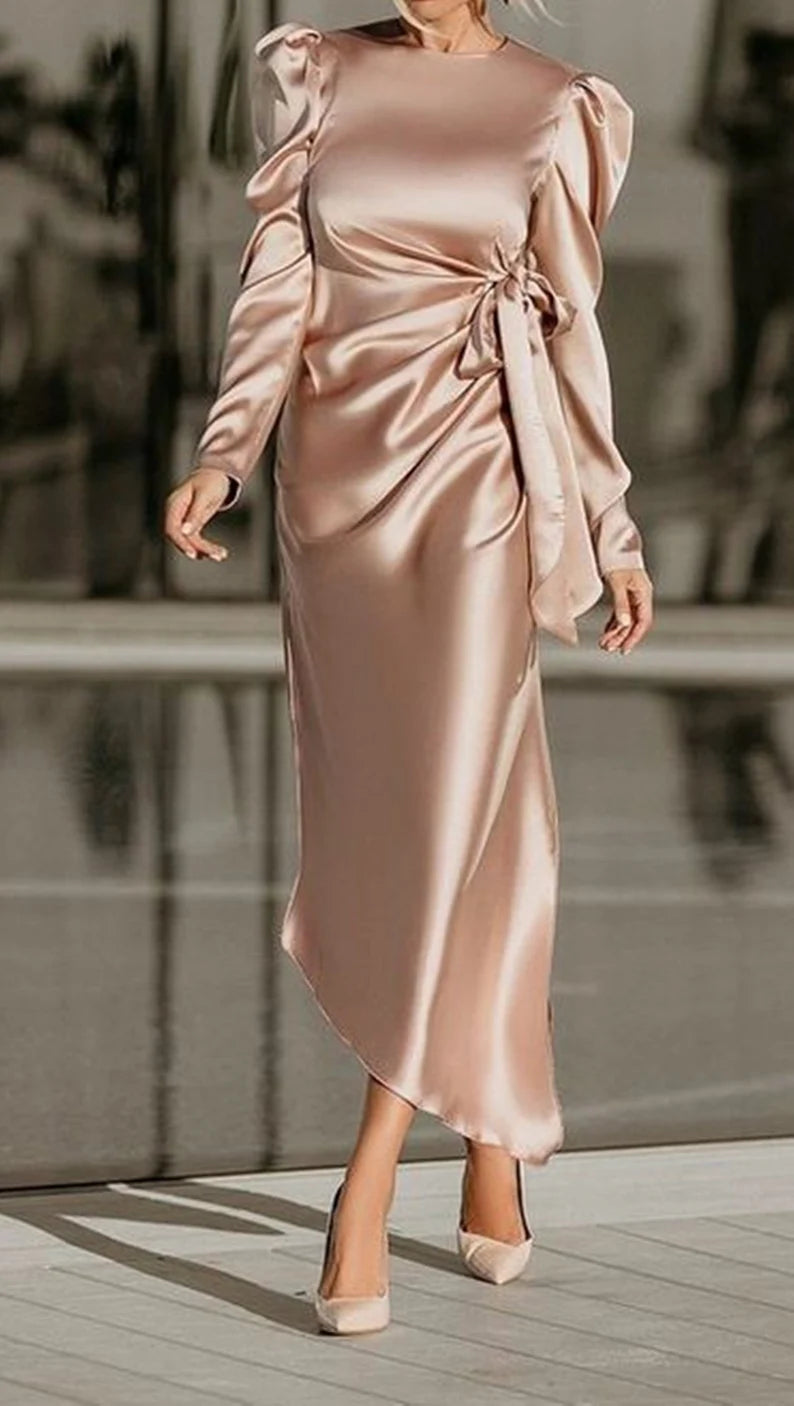 Long Sleeves Silk Satin Slip Dress