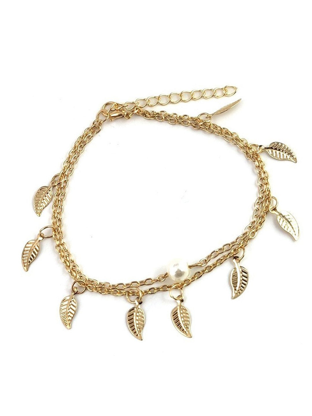 Pearl and leaf anklet